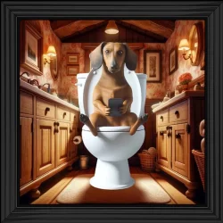 Colour Dachund on Toilet on Phone Picture