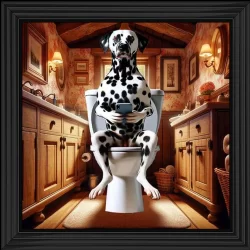 Colour Dalmatian on toilet on phone Picture