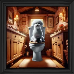 Colour Poodle on toilet on phone Picture