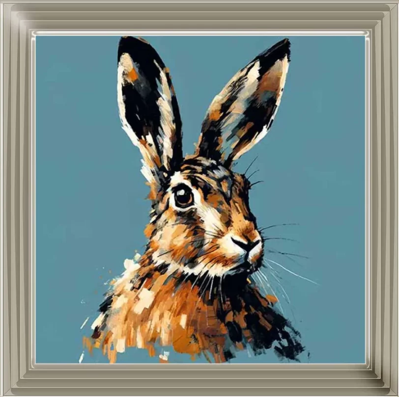 Colourful Rabbit on Blue Background - Norwich Art