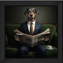 Dobermann Reading Paper Picture