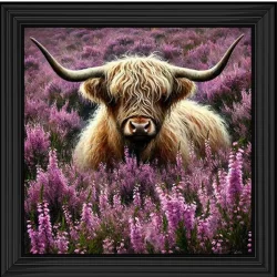 Grazing Bull in Pink Flowers Picture