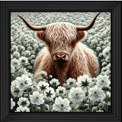 Grazing Bull in white Flowers Picture