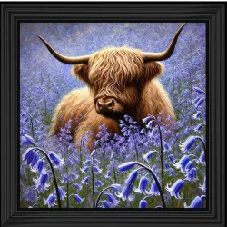Grazing Bull in Blue Flowers Picture