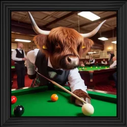 Highland Cow Playing Pool Picture