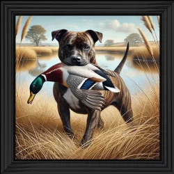 Hunting Stafford Bull Terrier with Pheasant