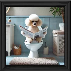 Poodle on Toilet reading Paper Picture