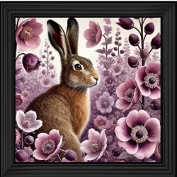 Rabbit Facing Right in Pink Flowers Picture
