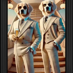 Rich Golden Retrievers on a luxury boat Picture