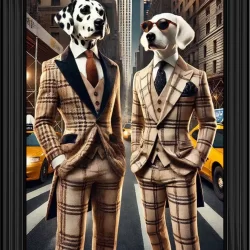 Street walking Lab & Dalmation in camel check Picture