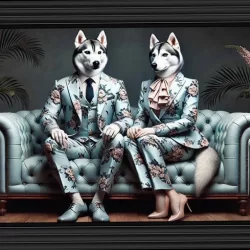 Vintage style Husky Couple Picture